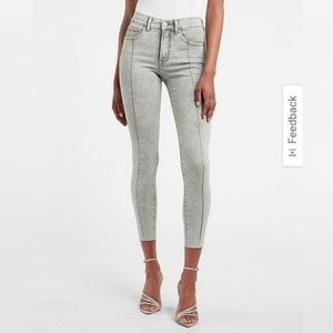 EXPRESS- Mid Rise Gray Seamed Raw Hem Supersoft Skinny Jeans-